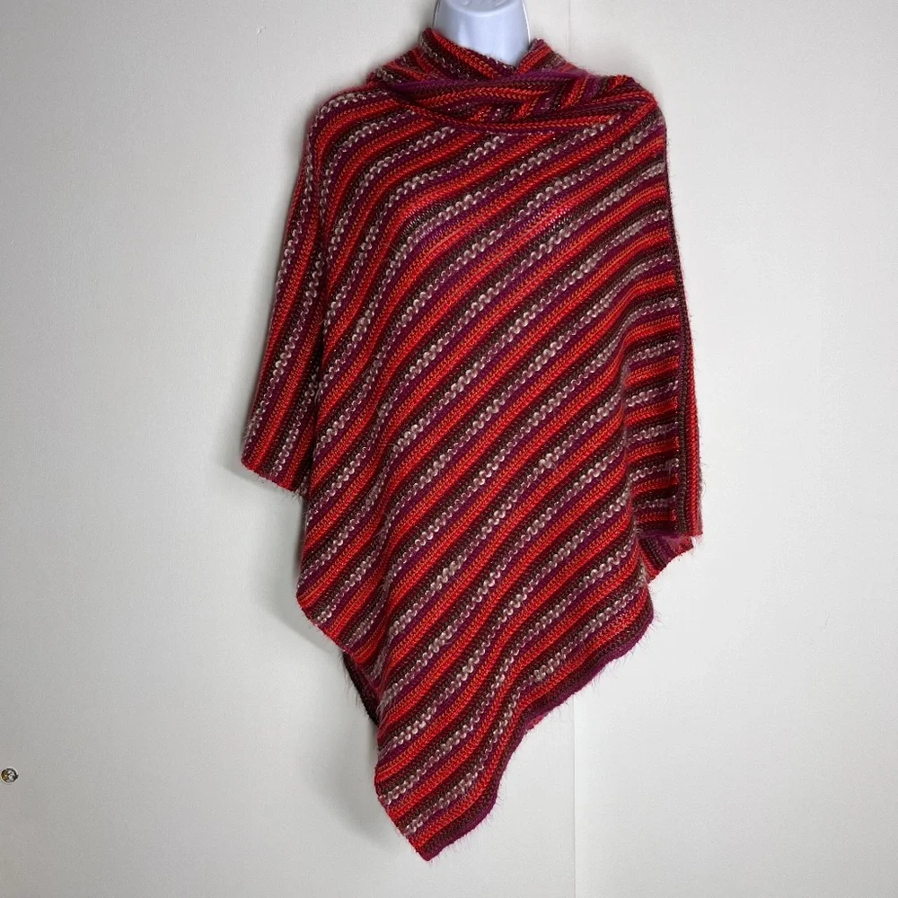 Steve Madden‎ Colorful Soft Pullover Pancho, plum, orange, - Picture 4 of 9